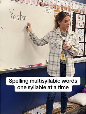 Spelling multisyllabic words one syllable at a time! #homeschool #teachers #learningenglish #learningthroughmovement #phonics #scienceofreading #learntoread #readingtutor #tutorials #homeschoolmom #homeachooling #kindergartenteacher #firstgrade #preschool #fluency #reading #teachingkids