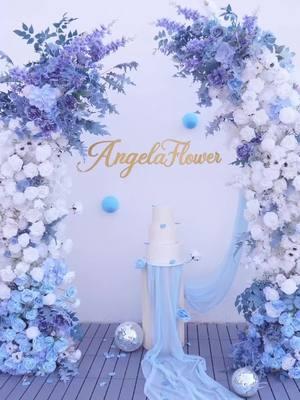 Wedding Backdrop Horn Arch Decor Blue White Floral Arrangement Event Props A8886 From : @angelaflowerofficial angelaflowerofficial, Flowers for designers! https://angela-flower.com #weddingdecoration #flowers #rose #eventdecor #wedding  #partyplanning #hornarch #eventdecorations #weddingdecor#artificialflower #weddingdecor