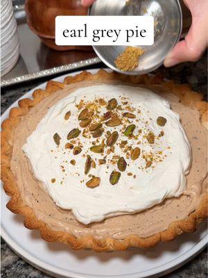 my ig is @biteswithesther and my youtube is @eesstherleee 🥲🫶 the earl grey pie from pie hole is amazing so i found this recipe on a blog back in 2017 and its still one of my fav recipes!  Ingredients:  2 cups whole milk  5 earl grey tea bags  4 tbsp unsalted butter 5 tbsp cornstarch ½ cup sugar ½ tsp salt 2 eggs ½ cup chocolate chips ¼ cup heavy cream 1 ½ cup heavy cream  ½ cup powdered sugar #piehole #earlgrey #earlgreypie #dessert #dessertideas #viralrecipe #viralfood #dessertrecipe #pie #fyp #fypシ 