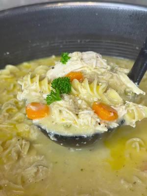 Creamy Chicken Noodle Soup🥹🍂 Perfect for this cold weather fr.. So warm and comforting, the best solution when you’re looking for a comfort meal to stretch throughout the week.  Between this and chicken n’ dumplings.. it just puts me in my feels lol.. 🤎 Ingredients -  3 boneless skinless chicken breasts  6-8 cups chicken broth  All purpose seasoning  A little creole seasoning  2 stalks celery (one diced finely) 3 large carrots, chopped/diced 1 large yellow onion, diced 1 tbsp butter, optional  1/2 cup heavy cream 8-10oz Wide egg noodles 1 can low sodium cream of chicken soup Sprinkle of parsley, garnish at the end If you give my recipe a try, let me know☺️ • • • • #chickennoodlesoup #soupseason #southerncooking #atlfoodie #cltfoodie #southernfoodie #atlantafoodie