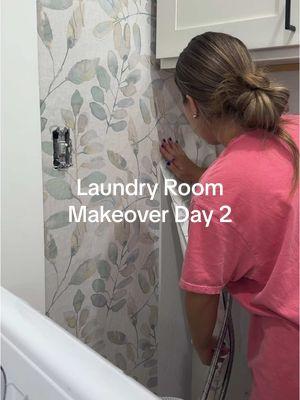 Laundry room makeover day 2! All products are linked on my Lowe’s strfront in my bi0!!! #laundryroommakeover#laundryroomremodel#peelandstickwallpaper#laundryroomwallpaper#diyproject#wallpaper#lowes#part2#laundryclosetmakeover#laundryroom