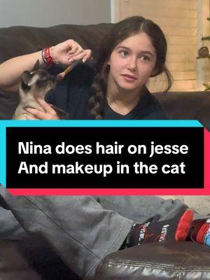 Sometimes, we think Nina lives in her own little happy place somewhere in the clouds. 😂😂😂 She loves the cat. The cat isn’t sure about Nina. 😂 #welcome #followme #cat #makeup #hair #couples #jesseandnina 