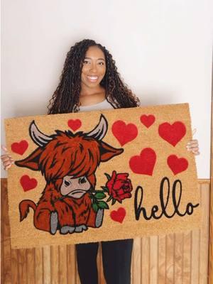 This Highland Cow Is Stealing Hearts This Season! 😍❤️ #doormat  #doormats #valentinesdecor #valentinesdayhomedecor #valentinesdaydecor #valentinesdaydecor #highlandcow #highlandcows #valentinesdaygiftideas #frontdoordecor #doormatsoftiktok #daddydaughterdeco 