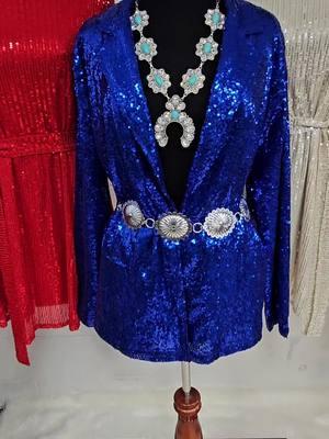 Shop our patriotic collection! Www.baharanchwesternwear.com  #sequindress #sequinblazer #trump #patrioticfashion 