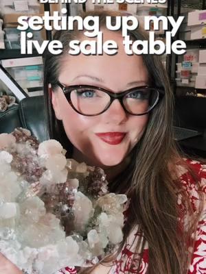 🎬Behind the scenes: Setting up my live sale table. This is our first big show on IG! I hope you can join us. #livecrystalsale #diamondapophyllite #apophyllite #indianmienrals #crystalliveemporium #CLE #apophyllite #newcrystalfinds #crystalsandminerals #mineraldealer #crystals #crystaltok