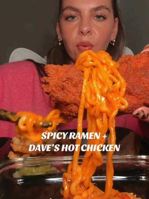 BULDAK RAMEN WITH DAVE’S HOT CHICKEN ❤️‍🔥🍗🍜👏🏼 Forgot to post the no-talking version!  #buldakramen #daveshotchicken #saucymukbang #Foodie #eating #eatingasmr #foodasmr #spicyramen #viralfood #crunchyasmr #viralramen #eatwithme #samyangnoodles #friedchicken #nashvillehotchicken 