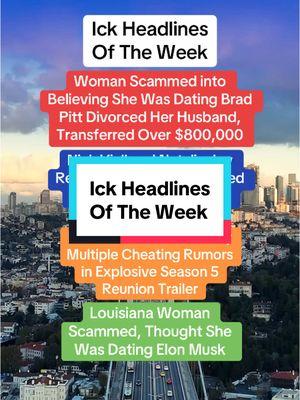 This week’s headlines about cheating and relationship drama are wild! 😳 #news #newsupdates #topheadlines #scandal #hollywood #affair #cheatinghusband #bradpitt #nickviall #nataliejoy #thebachelor #rhoslc #realhousewives #elonmusk #romancescam #cheating #infidelity 