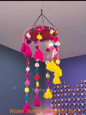 Woolen 'Jhumar' Ceiling Decor Idea #ceilingdecor #jhumar #woolencraft  #creatorsearchinsights 