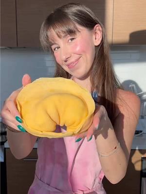 ✨Extra Large Stuffed Pasta✨  One giant pasta, one dreamy truffle cream sauce! Not sure why I did this, but it was so fun. Would you eat this pasta ??  #giantfood #handmade #stuffedpasta #pastamaking #pastamaker 