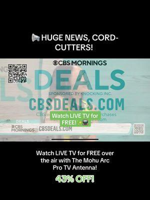 📢 HUGE NEWS, CORD-CUTTERS! 📢 📺 Our Mohu Arc Pro hit the big time on @CBS Mornings Deals this morning with an unbeatable 43% OFF! 🤩Don’t miss your chance to snag its sleek design + powerful performance at a fraction of the price. 🎉 Hurry, this deal won’t last long! Link to shop CBS Deals in our bio! #cbsdeals #cbsmornings #CBS #deals #freetv #livetv #tvantenna #MohuArcPro #ArcPro #VIBEXG #amplified #amplifiedantenna #gomohu #cutthecord #cordcutting #budgeting #savemoney #savenow #indoorantenna