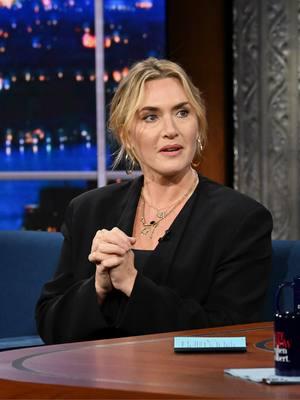 An apple a day keeps #KateWinslet’s husband away! 🍎 #Colbert #ColbertQuestionert