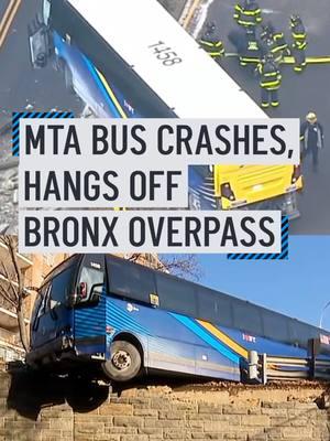 An MTA transit bus was seen dangling over a roadway in the Bronx Friday morning after crashing through a wall. No one was injured in the crash, which happened around 8:40 a.m. at the Henry Hudson Parkway on Kappock Street. #nbcnewyork #bronx #mta