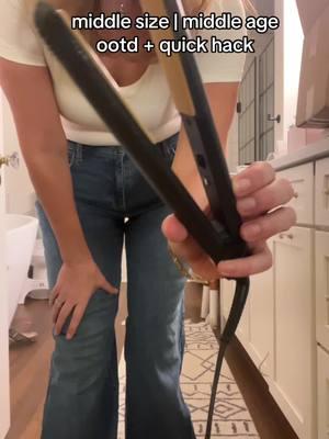 Who else uses their hair straightener as a clothing iron? #middlesizemiddleage #midsizestyle #oversizefit #over50outfit 