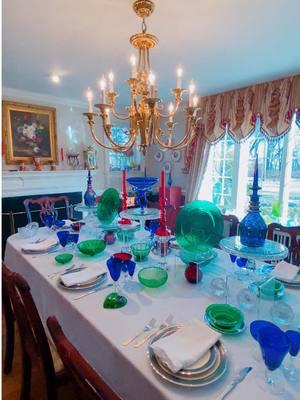 Did a restyle of my dining room table and wanted to share. Trying to make best use of our last bit of time here.. #tablescape at the #1925houseonthehill #glasscollector #glassdisplay #vintageglass and #antiqueglass all #thrifted  