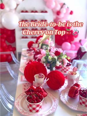 Celebrating a bride-to-be - she’s the cherry on top! What better theme for a bridal shower 🤩🍒👰‍♀️  #partyideas #bridalshower #partytheme #cherryparty #bridalshowertheme #bachelorette #bachelorettetheme #bacheloretteideas 