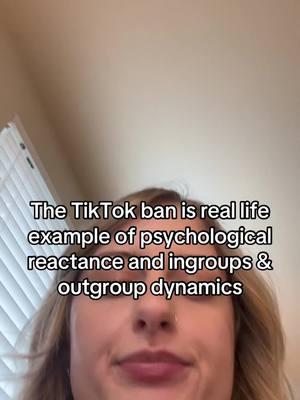 Psychological reactance: when individuals feel their freedoms are being threatened, they rebel and push to restore that freedom Ingroup-outgroup: theory of social identity that we tend to “other” those that don’t think/act like us and then mistrust and oppose them Which leads us to collective action and loss aversion: fighting together to take a stance against injustice #MentalHealth #psychology #socialpsychology #tiktokban #lossaversion #politics #behavior 