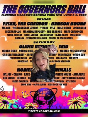 The Govball lineup is here!!! Let me know your thoughts ✨ #relix #govball #governorsball #govball2025 #govballnyc #flushingmeadowscoronapark #tylerthecreator #bensonboone #oliviarodrigo #feid #hozier #glassanimals 