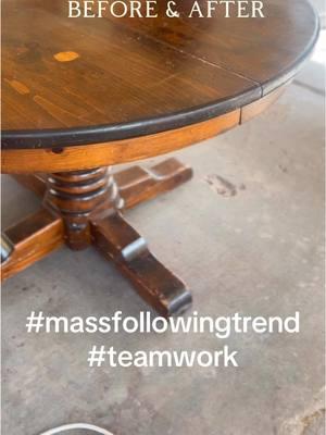 Mass following trend !! team work!! Let’s show love for this all by supporting eachother!!  Here is how I transformed this table I found on fb marketplace for $75 RAW WASH ON PINE WOOD  OMG this finish was definitely a hard one to remove . I started sanding the top completely. For the base I strip the old finish as much as possible with (klean strip) after that I sanded the dark areas that were impossible to remove with the stripper (Makita orbital sander ). Some hand sanding on those deeper areas . I really wanted to try Raw wash on pine and that is exactly what I did (1/4 ratio ) you can buy raw Wash on my website Woodandhomeaccents.com   I used a piece of craft cushion foam to apply it and I did the same to apply the Top coat . And this is the after !! Hope you like it !! If you have any questions about this process leave them down below ⬇️  #furnitureflip #foryoupage #furnituremakeover #beforeandafter #massfollowing🔥🔥engagement #homedecor #howtosavemoney #howto #diyproject #diyhome#vintagetable #diningtable #kitchentable #restauraciondemuebles, #manualidadesfaciles #decoraciondeinteriores