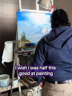 Looking over his sholder #BobRossInspired #ArtClass #CreativeJourney #ArtisticVibes #MasterpieceMagic #InspiredByBobRoss #ArtWisdom