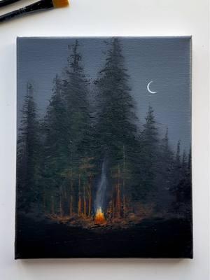 Moonlit Campfire 🌌🌙🔥  . . . . . . . . . . . . . . . . . . . . . . . . . . . . . . . . #easyart #howtopaint #mistyforest #campfire #forestpainting #abminiart #pines #moonlit #canvaspainting #canvasart #artistoftiktok #kesfet #foryoupage #fypage #painting #art #paintingideas #artok 