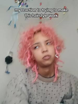 maybe I'll try again when it's longer. for now I look like hair with legs or a bad jellyfish #alt #poc #hair #pink #curly #locs #half #hairstyle 