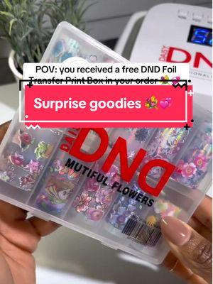 Adding Foil Transfer Prints to our nails all 2025 💞💐  Receive a Free Foil Transfer Print Box with every order of $35 on dndgel.com - no code is needed. Automatically placed in orders during fulfillment. Variations are chosen randomly from 12 styles - while supplies last. #dndgelpolish #nailart #dndgel 