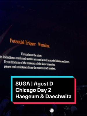 And now for SUGA | Agust D in Chicago, Day 2. Up first, the intro VCR, Haegeum, and Daechwita #Yoongi #SUGA #AgustD #BTSARMY #SUGA_AgustD_Tour #D_DAY_TOUR_Chicago #D_DAY_TOUR_Chicago2회차공연 