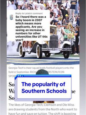 Replying to @Lalala The popularity of southern schools. #CollegeAdmissions #collegecounselor #clemson #georgiatech 