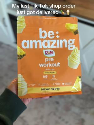 My last tik tok shop order just got delivered today 🥹🍦🍍 Check out my other socials to get my review on the @Be Amazing stim free pre workout in dole whip!!! 🍦🍍💪🏼 #TikTokShop #viralfinds #beamazing #preworkout #dolewhip  