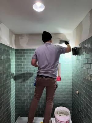 So glad they decided to go to the ceiling. It actually worked out to full tiles from bottom to top not one cut against the ceiling 🤘 #bathroommakeover #tileinstallation #bathroomdesign #tilework #tile #tileshower #bathroomremodel #bathroomdecor #tiletok 