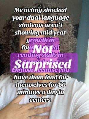 I know you’re freaking out about your middle-of-the-year data—but let me tell you this: centers can’t replace YOU. If you keep relying on the same centers to teach literacy, I can already tell you how your end-of-year data will look... and it won’t be good. 👉 If 80% of your students are struggling with a skill, or you are teaching grade level reading skills, that’s when you will deliver those lessons whole group.   👉 Save small groups for intervention or review (preferably with an experienced adult). Centers have become the default in classrooms, but they’re often a big time waster.    If you want support delivering instruction that will get your mid year data moving in the right direction, the Palante Membership will get you there!   #duallanguage #duallanguageteacher #duallanguageteacherproblems #maestrabilingüe #biliteracy #oracy #spanishteacher #firstgrade #palantemember #duallanguageteacherproblems #newduallanguageteacher #duallanguageteacherproblems 