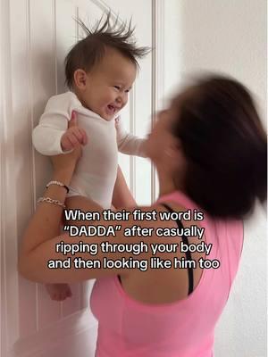 And kicks the t!t that fed her 🤣 I’m 0 for 3 on my kids first word being “mama” #parentinghumor #couples #momhumor #babygirl #daddysgirl #fyp 