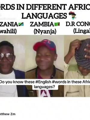 🤔 Do you know these #English #words in these African languages?  Tanzania (Swahili) Zambia (Nyanja) D.R Congo (Lingala) Check out the #facts in this #TikTok. Credit: @ macmatthewzm #language #Blackfacts #Blacklanguage #Africanfacts #Worldfacts #worldlanguage  #themoreyouknow #Blackgirlfollowtrain #Blackmanfollowtrain #Blackmenfollowtrain  #Blacktiktokcommunity #Africantiktok #Africantiktokcommunity #Africantiktokinterntional