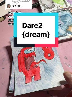 Replying to @Therese Lake I got very helpful feedback from the little guy I’m making these for! He wants them all red, Pom Pom’s on the hats, he likes what I’m doing with the backgrounds and he encouraged me to keep going 🥹 #dare2 #dare2dream #AmongUs #birthdayinvitation #watercolorpainting #youareloved 