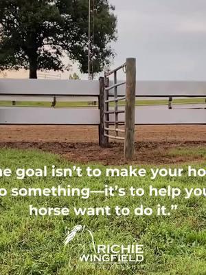 "The goal isn't to make your horse do something—it's to help your horse want to do it." This approach is something we truly believe in. When we focus on building trust and understanding, training becomes a lot easier and more enjoyable for both horse and rider. It’s about creating a positive experience where your horse is eager to work with you, not because they have to, but because they want to.   What’s been your experience with getting your horse to willingly work with you?  We’d love to hear your thoughts in the comments! 🐴 #BuildingTrust #Horsemanship #RichieWingfieldHorsemanship #fyp #viral #horsesoftiktok 