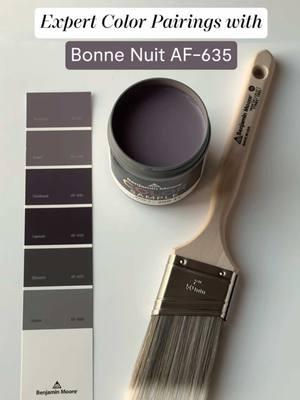 Did someone say expert color pairing? Check out one of our favorite moody paint colors, Bonne Nuit AF-635, a subtle gray that blends perfectly with deep violet hues to create a space that embodies the dreaminess of a "good night."🌙 #BenjaminMoore #PaintColors #PaintTok #InteriorDesign #Home 