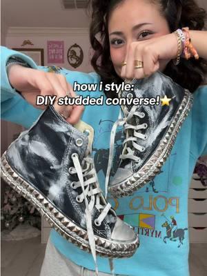 how i style my DIY studded converse! ⭐️ INSTAGRAM/ YT: Juniper Shrub! diy video in my playlist called DIYs! #outfitideas #reneerapp #outfitinspo #converse #studded #DIY #diyshoes #personalstyle #mismatch #outfit #OOTD #early2000s #throwback #nostalgia #shoetok #fashion 