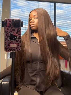 This is giving real silky press, and the colorrrr is everything😻🤎 . 👉🏽Hair: 30 inch chocolate brown 13x4 lace front wig 👸🏼Pretty: @hairbymellaurelie  #megalookhair #megalook #chocolatebrown #brownhair #wiginstall #straighthair #silkyhair #wigs #lacewig #chesthair 