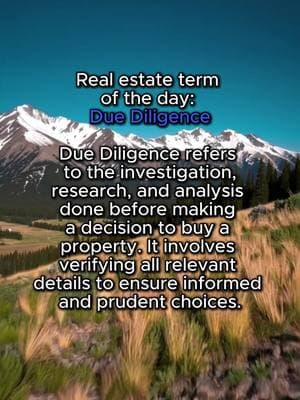 Due Diligence refers to the investigation, research, and analysis done before making a decision to buy a property. It involves verifying all relevant details to ensure informed and prudent choices. #RealEstate101 #DueDiligence #PropertyTips #SmartBuying #RealEstateEducation