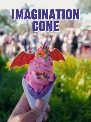 Figment-themed Imagination Cone Bubble Gum Soft-serve in a Lavender Cone, “Sparks” of Imagination, and White Chocolate Wings Only during the Epcot Festival of the Arts #waltdisneyworld #epcot #artfulepcot 