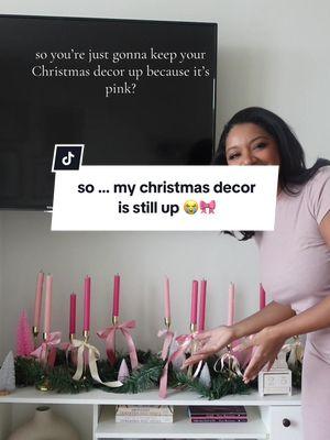 at least until Valentine's Day, yall are so strict! considering taking the tree down but the pink decor is staying up until February 15th I don't wanna hear it! #pinkmas #pinkchristmasdecor #ValentinesDay #valentinesdaydecor 