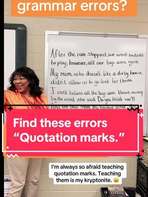 In today’s lesson, I wrote a paragraph on the board packed with common punctuation errors, from missing commas and semicolons to misused quotation marks. My students were excited to dive in and correct the mistakes, working on everything from commas before conjunctions to punctuating quotes. We even tackled appositives and made sure to get those semicolons in the right place. These exercises are so helpful in empowering students to spot and fix their own writing errors, turning messy sentences into polished prose! #GrammarLesson #PunctuationPractice #grammar #CommasAndSemicolons #writing #CorrectYourWriting #commas #QuotationMarks #Appositives #TeacherLife #MiddleSchoolEnglish #WritingSkills #GrammarTips #EnglishTeacher #StudentSuccess #punctuation #semicolon #commas #writingtips #writing #punctuation ##grammaticallyincorrect #semicolon #comma #grammar  #UpgradeYourEnglish