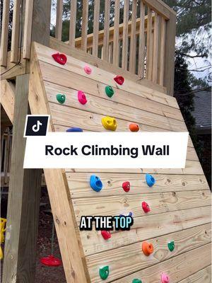 I was not expecting to make a climbing wall this tall but here we are 😂 31 holds later and I think both kids will be able to use it at whatever stage they are in. I’ve linked everything on my site and my Amazon #DIY #diyprojects #climbingwall 