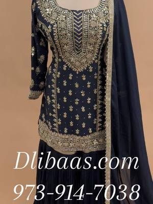 Dark navy blue color heavy mirror work embroiderey party wear sharara suit  #dlibaas #sharara #shararasuit #indiansuit #shararaset #bluesharara 