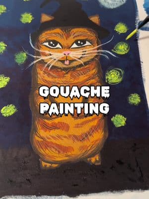 posting all my drafts to save them! Wizard kitty gouache painting practice | Paint set from #gouache #gouachetutorial #gouachepainting #cats #wizardcat #catpainting #vangogh #vangoghstarrynight 