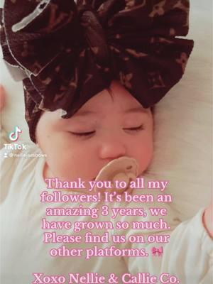 Thank you to all my followers! I will sure miss this app, it has done amazing things for my small business. Some of you have been here since the start & have seen my shop and babies grow! I appreciate you all so much 🥹Please follow us on insta, fb and other platforms so we can stay connected! All handles - Nellie & Callie Co. Much love to you all. 💖 #nellieandcallieco #goodbyetiktok #SmallBusiness #handsewn #babiesoftiktok #bows #toddlersoftiktok #foryou #trend #viral #makethisviral #trendin 