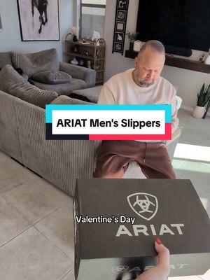 A Real Man's Slipper. He loves these Ariat's #ariat #ariatboots #ariatslippers  #mensslippers #valentinesday2025  #giftsforhim #cowboyshit #comfyshoes 