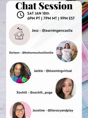 Come chat with us all things homeschooling! @Jackie | Homeschool & Teacher @X O C H I T L @Joceline @Jess - Homeschool Mom ✨ #homeschool #homeschoolhelp #homeschoolers #tiktokban #lasthoorah #educandoencasa 