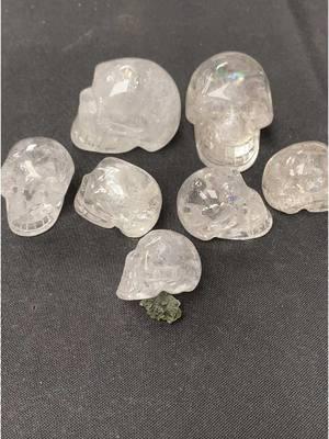 Rainbow filled Clear Quartz crystal skulls. They are in my Stitches and Stones KC shop website. #crystalguidance #crystalskull #crystalskullsforsale #crystaltok 