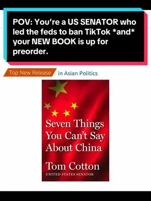 The senator who insisted the feds ban TikTok— which in turn digitally displaced millions of Americans while removing their source of income— has a new book out on preorder. Gee, how lucky that the 270-day extension didn’t go through. Because now you can get free national publicity for your book while you’re being interviewed by the various news outlets over this bill. And those interviews will be shared globally too. Congratulations on the bestseller banner. #tiktokban #conflictofinterest #govermentcorruption 